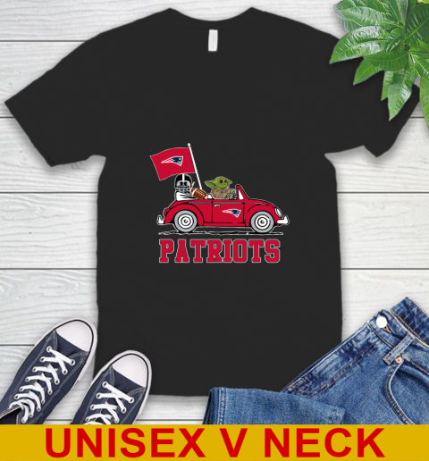 NFL Football New England Patriots Darth Vader Baby Yoda Driving Star Wars Shirt V-Neck T-Shirt 2