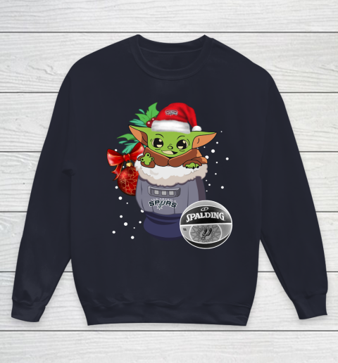 San Antonio Spurs Christmas Baby Yoda Star Wars Funny Happy NBA Youth Sweatshirt 3