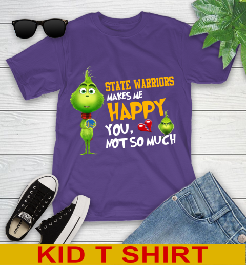 NBA Golden State Warriors Makes Me Happy You Not So Much Grinch Basketball Sports Youth T-Shirt 3