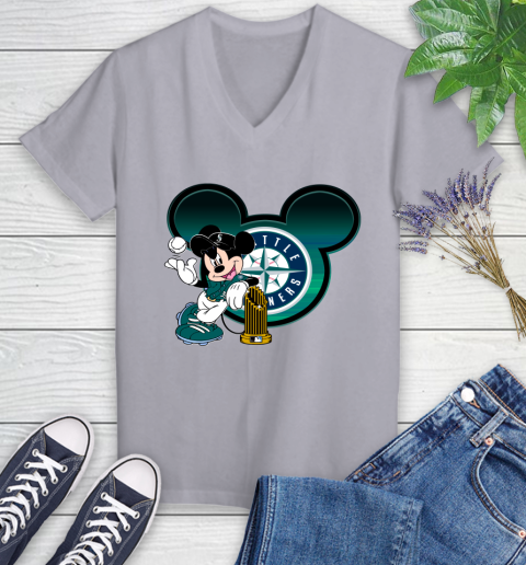 MLB San Francisco Giants The Commissioner's Trophy Mickey Mouse Disney Women's V-Neck T-Shirt 4