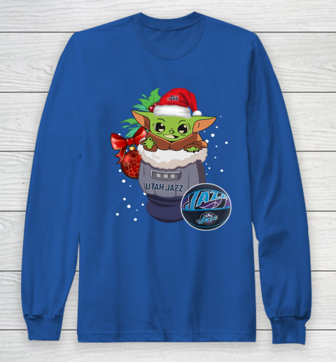 Utah Jazz Christmas Baby Yoda Star Wars Funny Happy NBA Long Sleeve T-Shirt 9