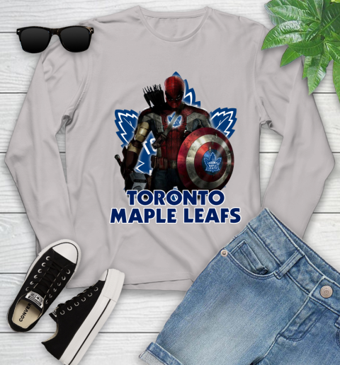 NHL Captain America Thor Spider Man Hawkeye Avengers Endgame Hockey Toronto Maple Leafs Youth Long Sleeve 12