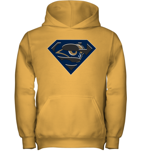 NFL Los Angeles Rams LOGO Superman xklv nfl los angeles ramslogo superman youth hoodie 43 front gold