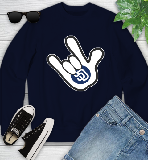 San Diego Padres MLB Baseball Mickey Rock Hand Disney Youth Sweatshirt 3