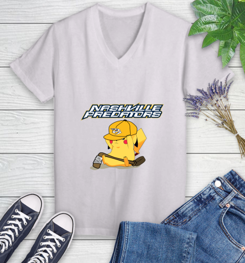 NHL Pikachu Hockey Sports Nashville Predators Women's V-Neck T-Shirt