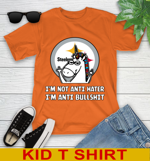 Pittsburgh Steelers NFL Football Unicorn I'm Not Anti Hater I'm Anti Bullshit Youth T-Shirt 7