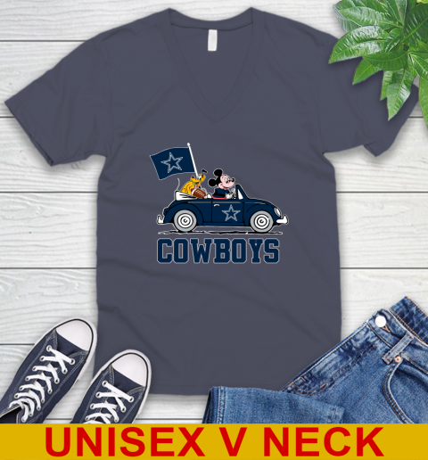 NFL Football Dallas Cowboys Pluto Mickey Driving Disney Shirt V-Neck T-Shirt 8