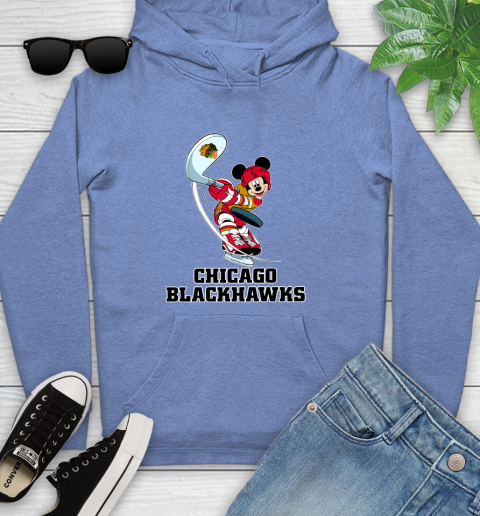 NHL Hockey Chicago Blackhawks Cheerful Mickey Mouse Shirt Youth Hoodie 11