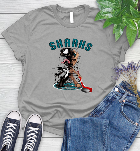 NHL San Jose Sharks Hockey Venom Groot Guardians Of The Galaxy Women's T-Shirt 10