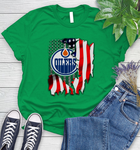 Edmonton Oilers NHL Hockey American Flag Women's T-Shirt 9