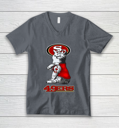 NFL Football My Cat Loves San Francisco 49ers V-Neck T-Shirt 4
