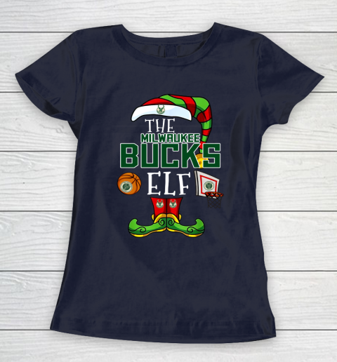 Milwaukee Bucks Christmas ELF Funny NBA Women's T-Shirt 2