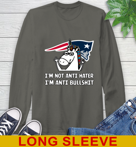 New England Patriots NFL Football Unicorn I'm Not Anti Hater I'm Anti Bullshit Long Sleeve T-Shirt 8