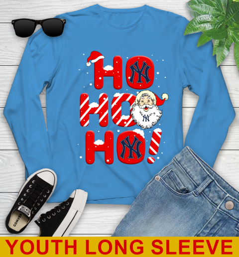New York Yankees MLB Baseball Ho Ho Ho Santa Claus Merry Christmas Shirt Youth Long Sleeve 8