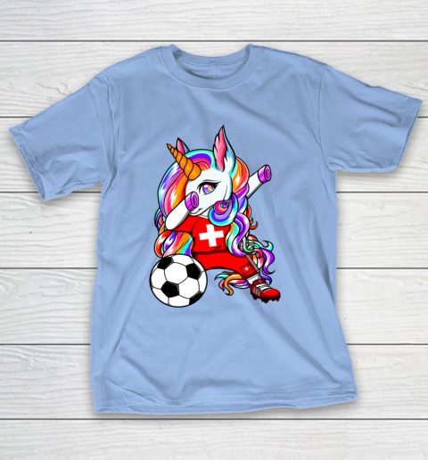 Dabbing Unicorn Switzerland Soccer Fans Jersey Flag Football T-Shirt 11