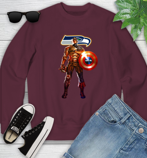 NFL Captain America Marvel Avengers Endgame Football Sports Seattle Seahawks Youth Sweatshirt 5