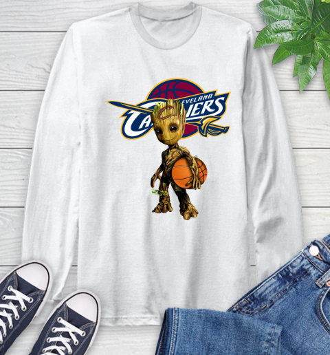 Cleveland Cavaliers NBA Basketball Groot Marvel Guardians Of The Galaxy Long Sleeve T-Shirt