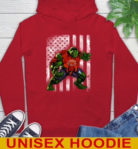 Chicago Bears Hulk Marvel Avengers NFL Football American Flag Hoodie 10