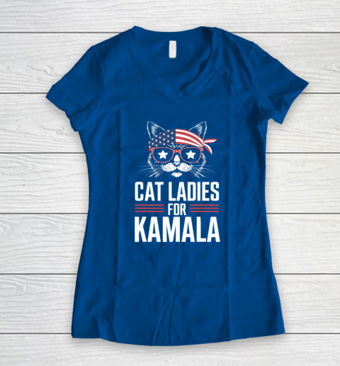 Cat Ladies for Kamala Funny Cat 2024 President Kamala Harris Women's V-Neck T-Shirt 5