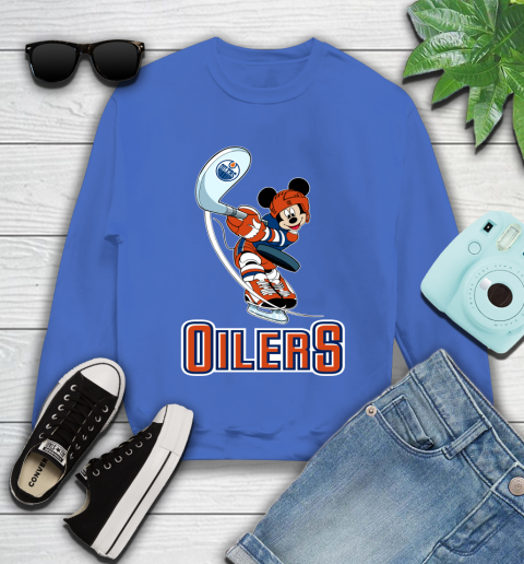 NHL Hockey Edmonton Oilers Cheerful Mickey Mouse Shirt Youth Sweatshirt 7
