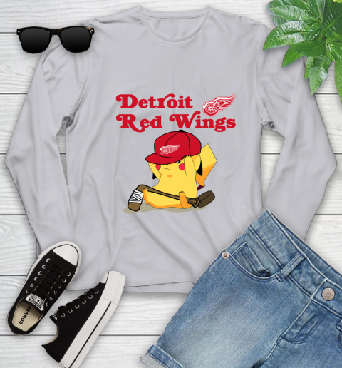 NHL Pikachu Hockey Sports Detroit Red Wings Youth Long Sleeve 5