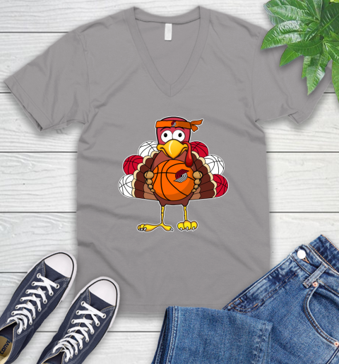 Portland Trail Blazers Turkey thanksgiving day V-Neck T-Shirt 4