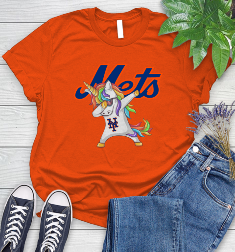 New York Mets MLB Baseball Funny Unicorn Dabbing Sports Women's T-Shirt 4