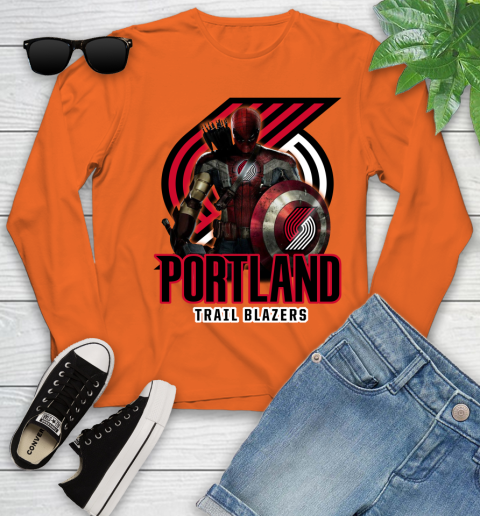 Portland Trail Blazers NBA Basketball Captain America Thor Spider Man Hawkeye Avengers Youth Long Sleeve 4