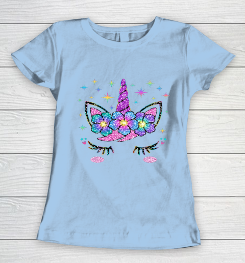 Unicorn Costume Rainbow Face Girls Women's T-Shirt 4