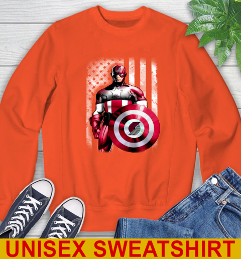 Portland Trail Blazers NBA Basketball Captain America Marvel Avengers American Flag Shirt Sweatshirt 3