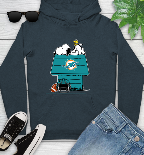Miami Dolphins NFL Football Snoopy Woodstock The Peanuts Movie Youth Hoodie Tee For Sports
