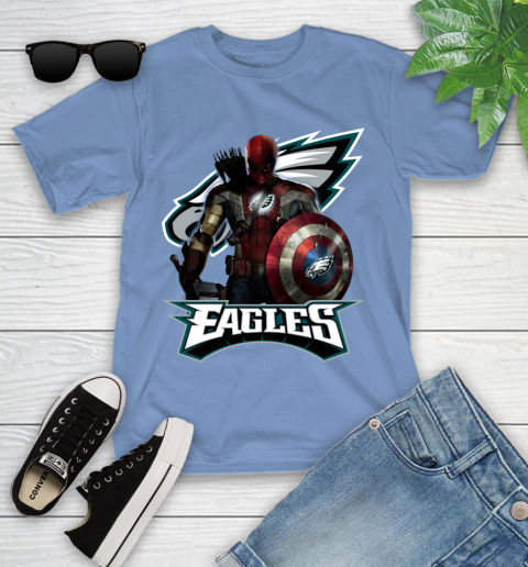 NFL Captain America Thor Spider Man Hawkeye Avengers Endgame Football Philadelphia Eagles Youth T-Shirt 11