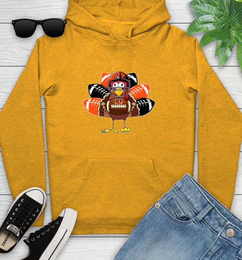Cincinnati Bengals Turkey Thanksgiving Day Youth Hoodie 3