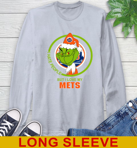 New York Mets MLB Christmas Grinch I Hate People But I Love My Favorite Baseball Team Long Sleeve T-Shirt 6