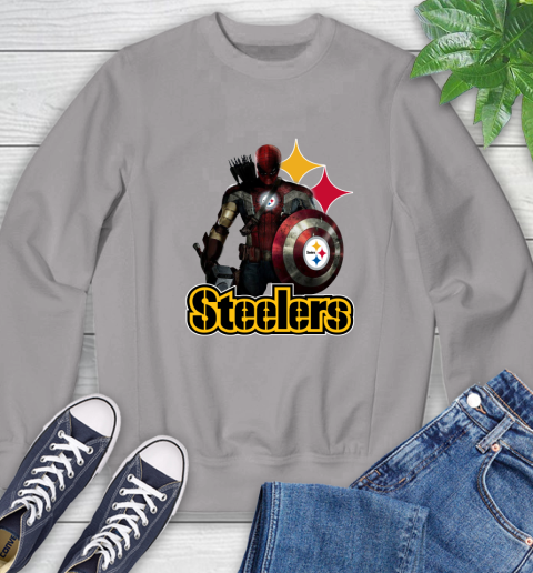 NFL Captain America Thor Spider Man Hawkeye Avengers Endgame Football Pittsburgh Steelers Sweatshirt 5