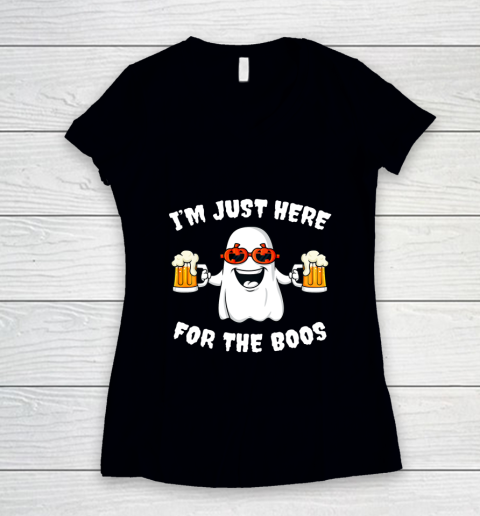 Halloween Im Just Here For The Boos Funny Ghost Holding Beer Women's V-Neck T-Shirt