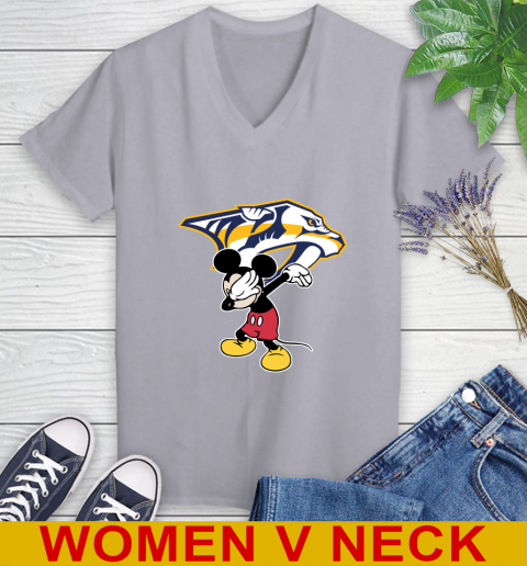 Nashville Predators NHL Hockey Dabbing Mickey Disney Sports Women's V-Neck T-Shirt 5