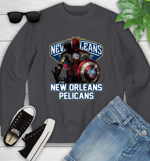 New Orleans Pelicans NBA Basketball Captain America Thor Spider Man Hawkeye Avengers Youth Sweatshirt 6
