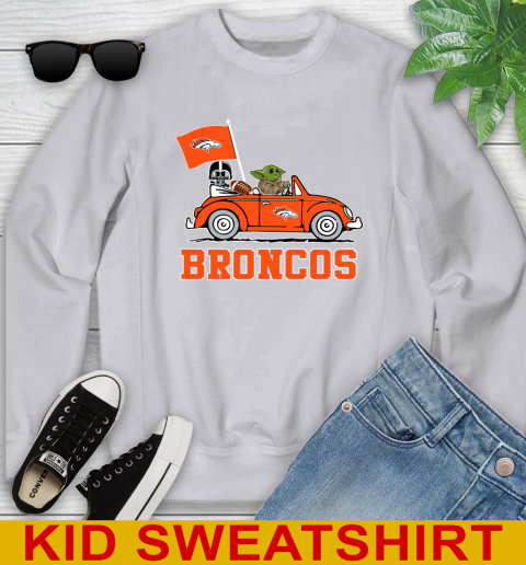NFL Football Denver Broncos Darth Vader Baby Yoda Driving Star Wars Shirt Youth Sweatshirt 4