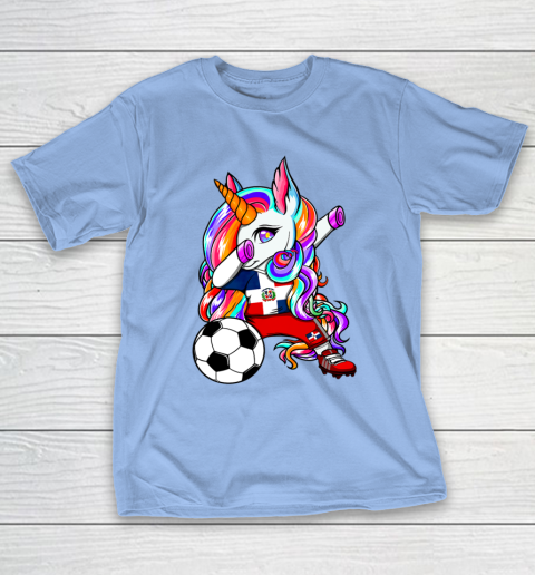 Dabbing Unicorn Dominican Republic Soccer Fans Flag Football T-Shirt 23