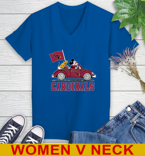 NFL Football Arizona Cardinals Pluto Mickey Driving Disney Shirt Women's V-Neck T-Shirt 11