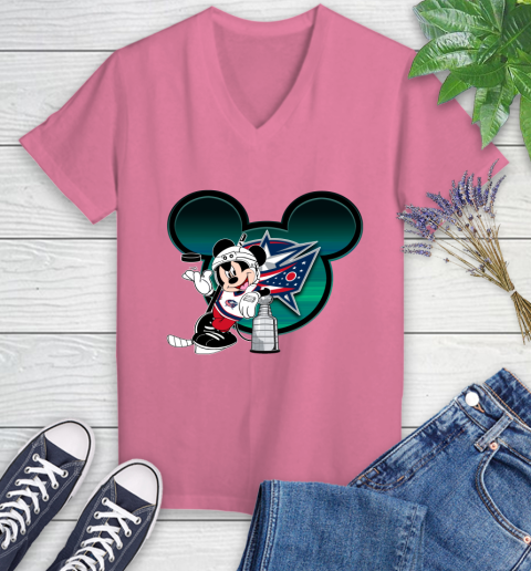NHL Columbus Blue Jackets Stanley Cup Mickey Mouse Disney Hockey T Shirt Women's V-Neck T-Shirt 13