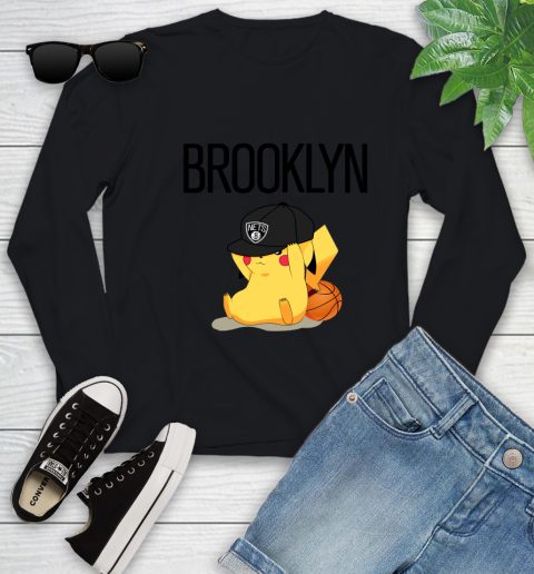 NBA Pikachu Basketball Sports Brooklyn Nets Youth Long Sleeve 2