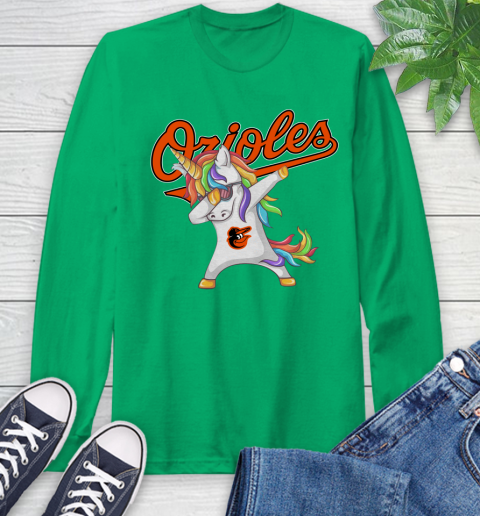 Baltimore Orioles MLB Baseball Funny Unicorn Dabbing Sports Long Sleeve T-Shirt 7