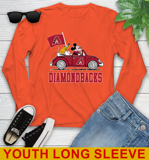 MLB Baseball Arizona Diamondbacks Pluto Mickey Driving Disney Shirt Youth Long Sleeve 4