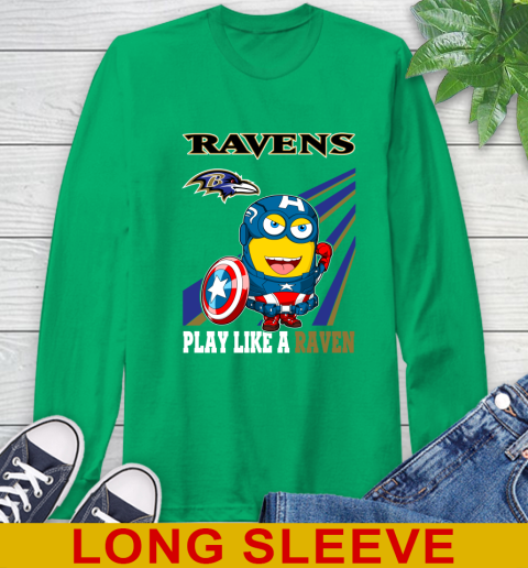 NFL Football Baltimore Ravens Captain America Marvel Avengers Minion Shirt Long Sleeve T-Shirt 8