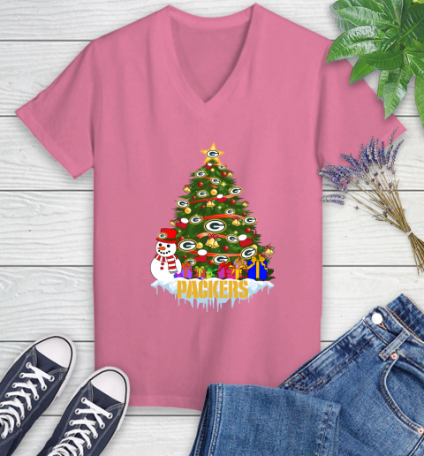 Green Bay Packers Merry Christmas NFL Football Sports Women's V-Neck T-Shirt 13