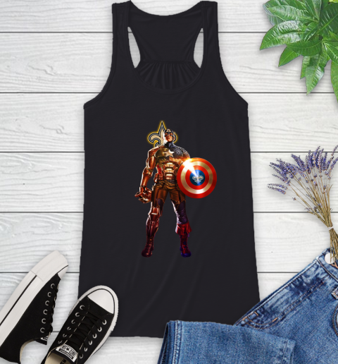 NFL Captain America Marvel Avengers Endgame Football Sports New Orleans Saints Racerback Tank 2