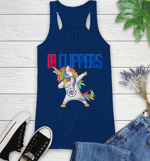 LA Clippers NBA Basketball Funny Unicorn Dabbing Sports Racerback Tank 9