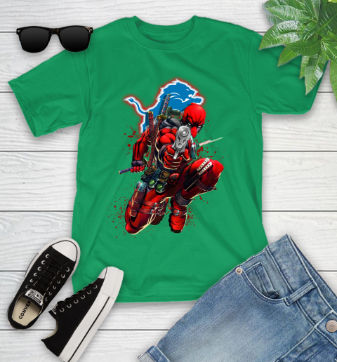 NFL Deadpool Marvel Comics Sports Football Detroit Lions Youth T-Shirt 6